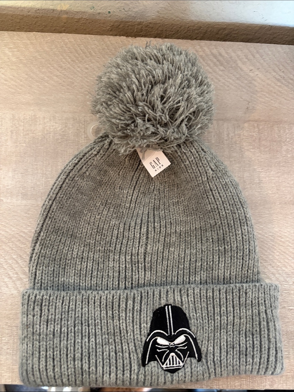 Gap x starwars grey Beanie with Pom top skirted logo front new with tags kids L